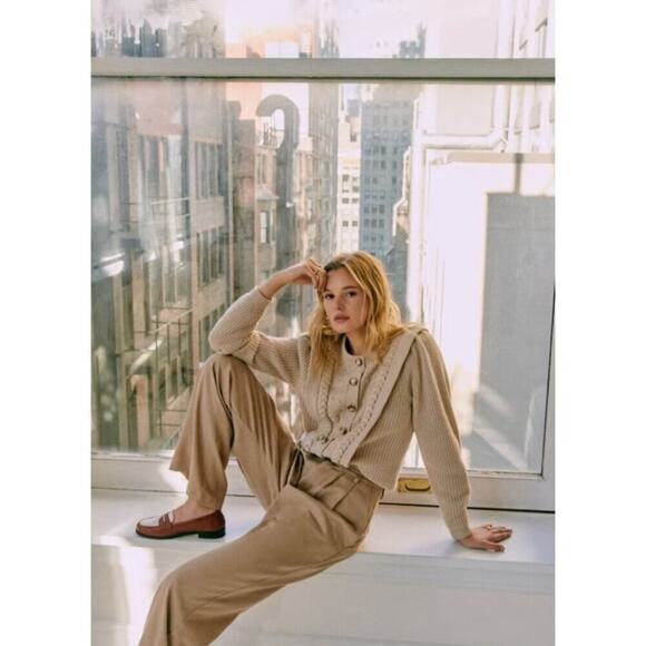 Sezane Tan Rebecca Cardigan Sweater Women's Sz Small Wool/Cotton Blend Button Up - Picture 1 of 9